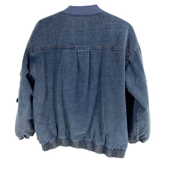 Blue Blush Women’s M Oversized Denim Bomber Jacket Blue Insulated Chore Barn - Picture 7 of 16